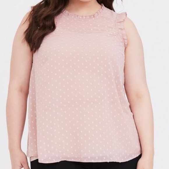 Torrid Top 14 Pink Chiffon Swiss Dot Tank Feminine Coquette Mature Ballerina 80s - Picture 1 of 15
